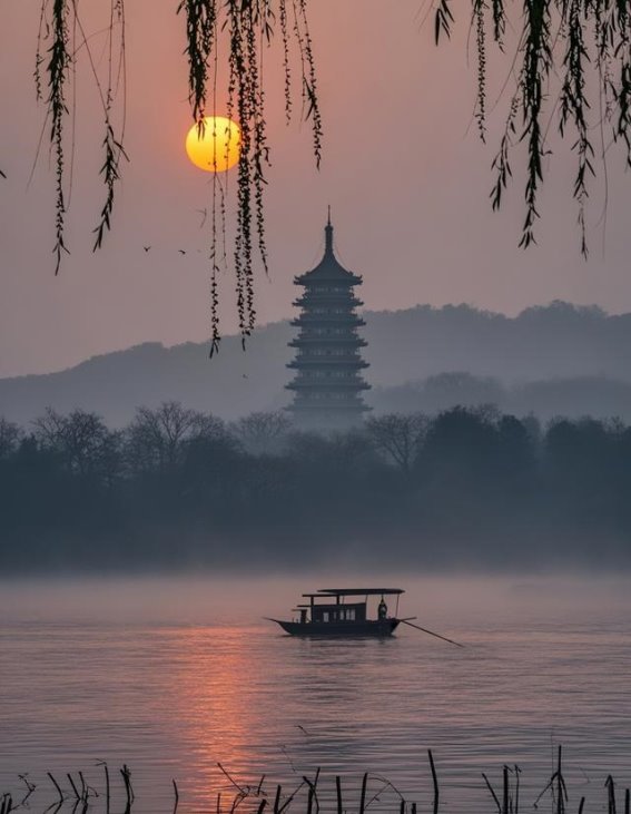 破晓江景，如梦似幻